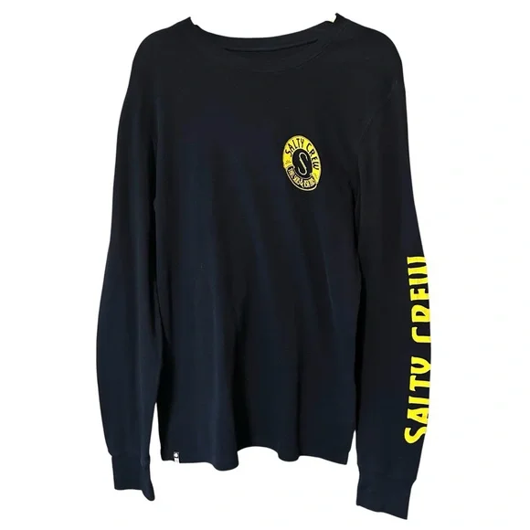 Salty Crew Men’s Size Large Waffleknit Navy Sweatshirt Thermal Yellow Logo - Picture 1 of 10